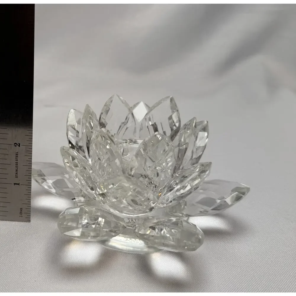 Vintage Shannon Crystal by Godinger Lotus Flower Taper Candle Holder-Set of 2
